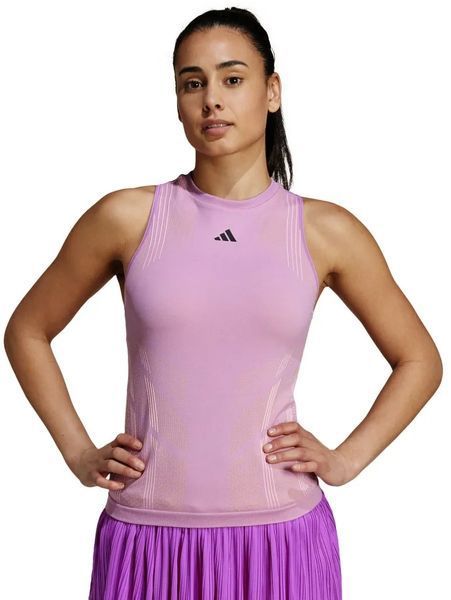 Жіноча безшовна безрукавка Adidas Tennis Pro Aeroready Y-Tank Top - улюблений фіолетовий/напівсвітлий/рожевий блискучий ST97684 фото