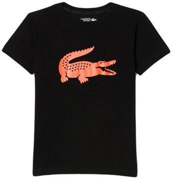 Lacoste Boys SPORT Теннисная футболка из технического джерси большого размера с крокодилом - черный/оранжевый ST93185 фото