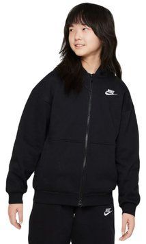 Крупногабаритная толстовка с молнией во всю длину Nike Sportswear Club Fleece для девочек &mdash; черно-белая ST93480 фото